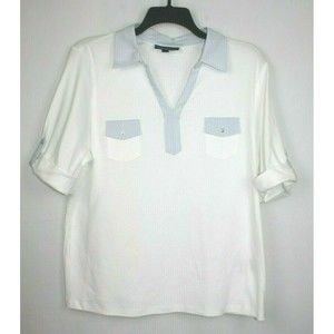 Karen Scott Plus Women's Collared Split Neck Short Sleeve Top Size 0X White